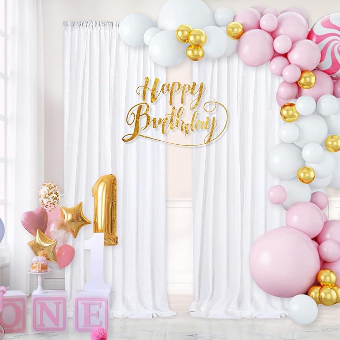 White Sequin Backdrop 2 Panels Curtains 2FTx8FT Party Backdrop Glitter Birthday - Image 6