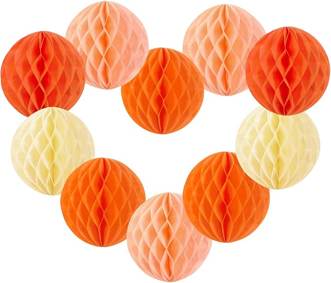 Pink and Orange Honeycomb Hanging Paper Balls, Fall Party Decoration, Groovy by BalunAdmhail