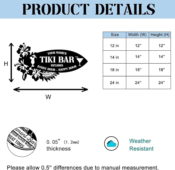 Personalized Tiki Bar Decor LED Tin Metal Sign Wall Art, Backyard Grill Pool - Image 5