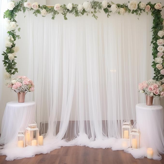 10x10 White Tulle Backdrop Curtains - Image 2