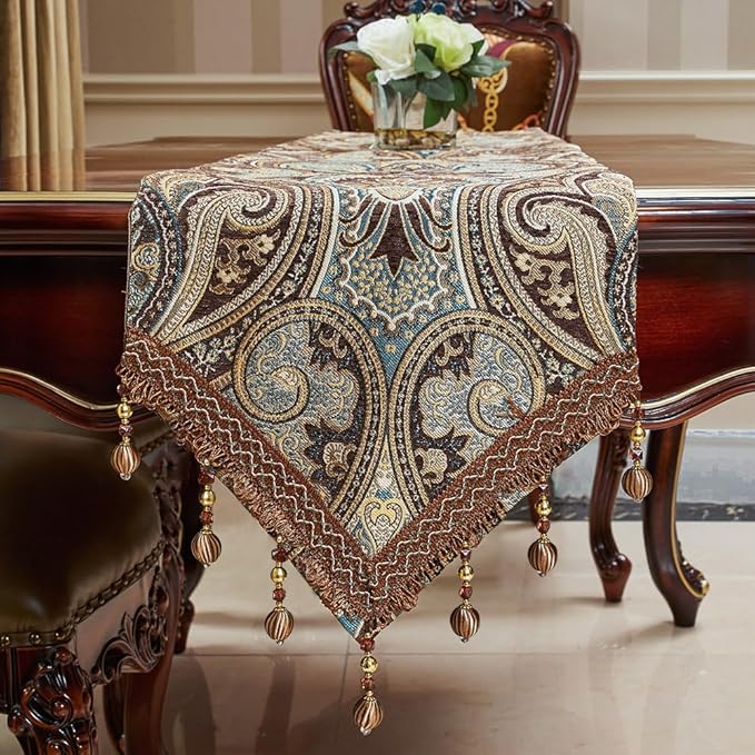 Luxury Vintage Design Table Runners 72 inches Long Embroidery Jacquard Fabric - Image 8