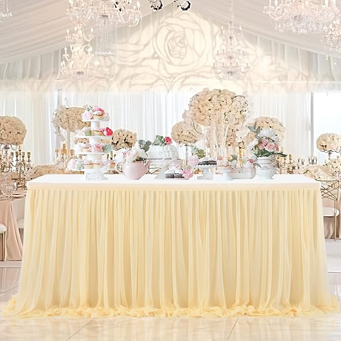 14ft Champagne Table Skirt Tulle Wedding Table Cloth Elegant Tutu Table Skirt - Image 4