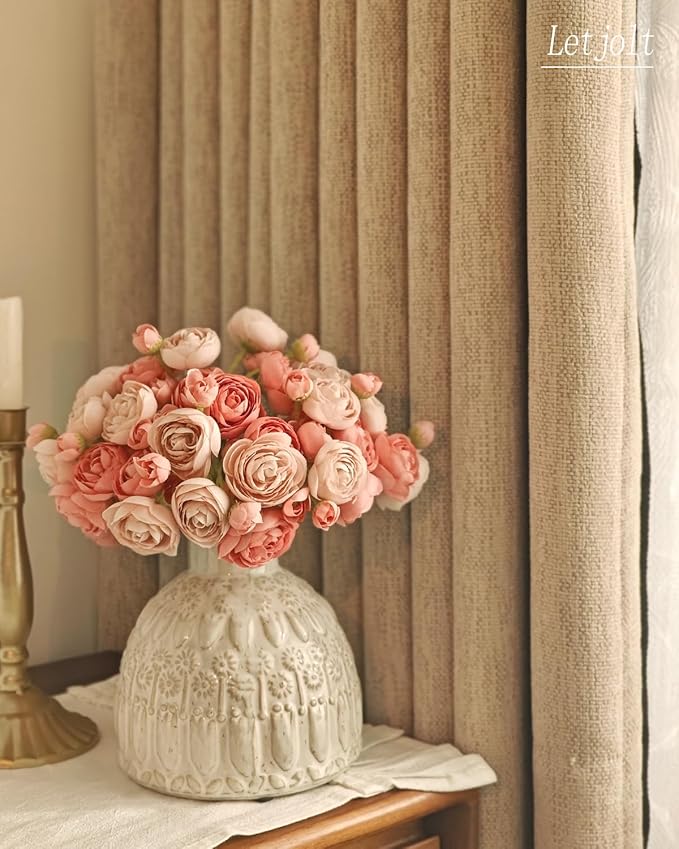 Letjolt Ranunculus Artificial Flower 18 Pcs Pink Silk Ranunculus Wedding - Image 5