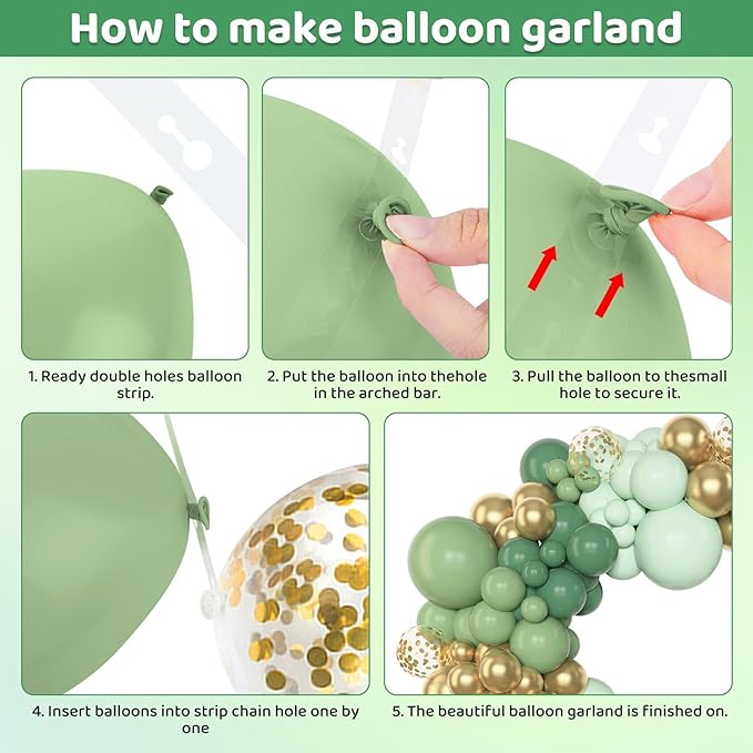 Amandir 153pcs Sage Green Balloon Garland Arch Kit, Different Sizes 18 12 10 5 - Image 3