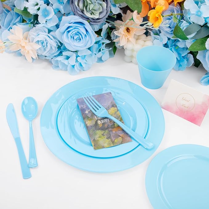 KIRE 150 Piece Blue Plastic Plates Disposable - Image 6