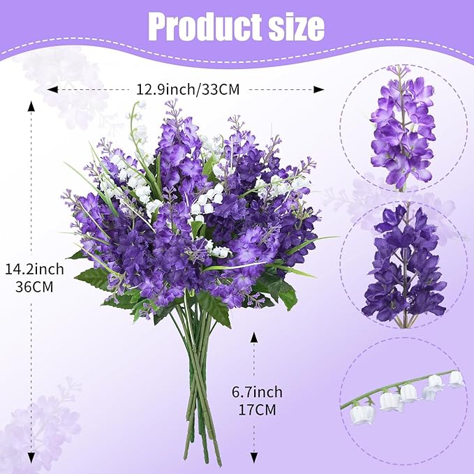 10Pcs Lilac Flowers Artificial Bouquet Fake Purple Flowers Faux Lilacs Mix Bush - Image 2