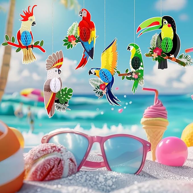 6 Pieces Tropical Birds Honeycomb Cutouts, Large Parrot Hanging Decor Parrot - Image 8