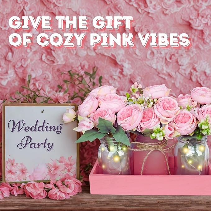 Rustic Pink Mason Jar Centerpiece - Image 2