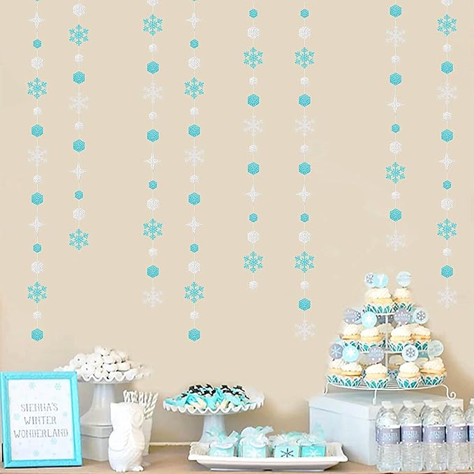 Snowflake-Snow Teal-Silver Christmas Party-Decorations Streamers - 52Ft White - Image 4