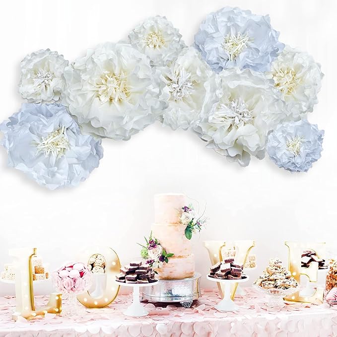 White Paper Flower Pom Poms Wall Decorations - Image 5
