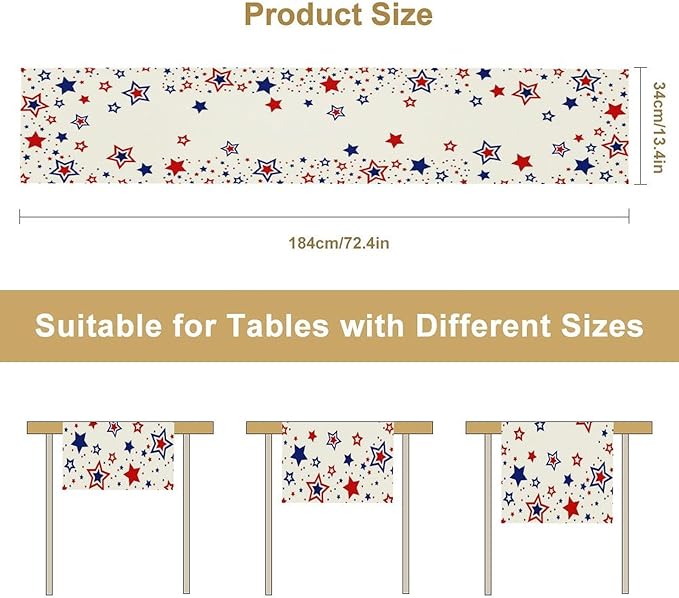 4th of July Table Runner, American Stars Patriotic Independence Day Table Runner - Image 8