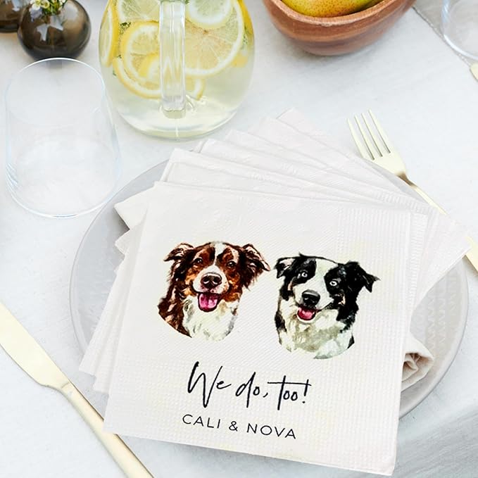 Luxury Personalized Dog Wedding Napkins, Personalized Photo Napkins - Image 3
