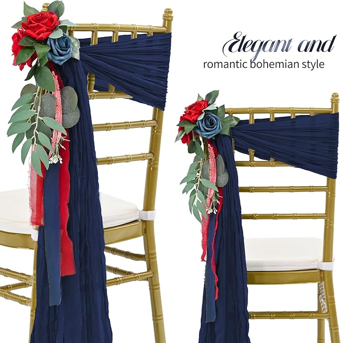 50 PCS Cheesecloth Chair Sashes Bows Wedding Aisle Decorations Chair Ribbon - Image 3