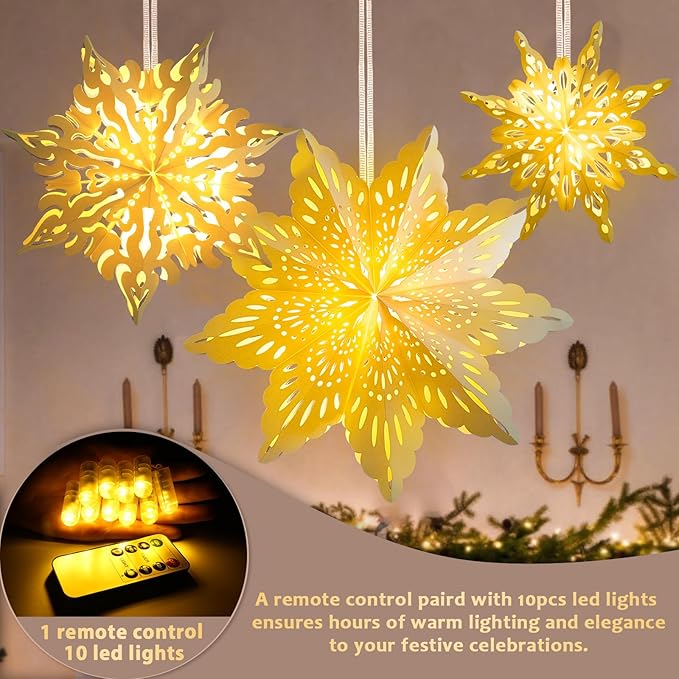 10 Pcs Christmas Paper Snowflake Lanterns, Large Christmas Paper Star Lanterns - Image 5
