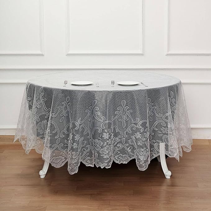Tableclothsfactory 90" Ivory Premium Lace Round Tablecloth - Image 8