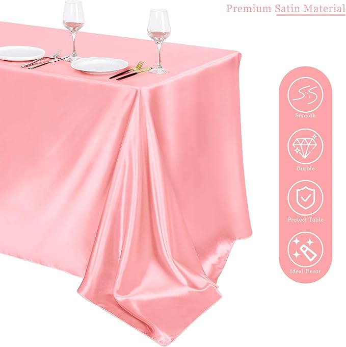 TURSTIN 4 Packs Pastel Rainbow Satin Tablecloth 102 x 58 Inch Overlay Satin - Image 4