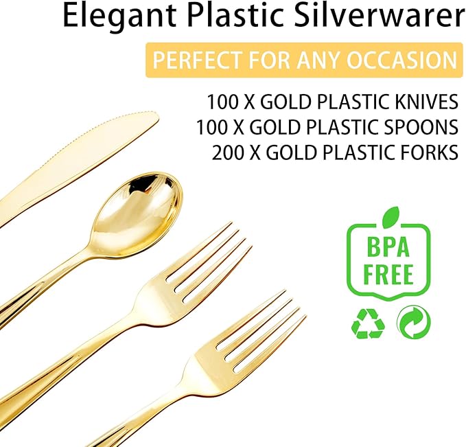 NOCCUR 400PCS Gold Plastic Silverware - Image 3
