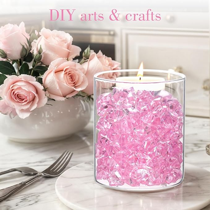 DOMESTAR Pink Fake Ice, Plastic Crystals Gems, Vase Fillers DIY Craft Makeup - Image 3