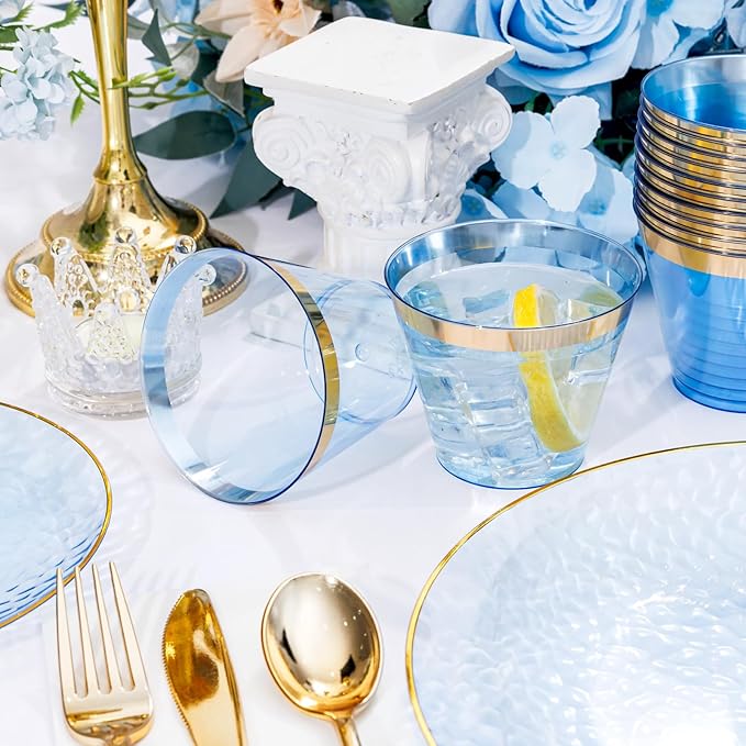 Rubtlamp 350 Pcs Clear Blue Plastic Plates, Hammered Party Plates Set - Image 5