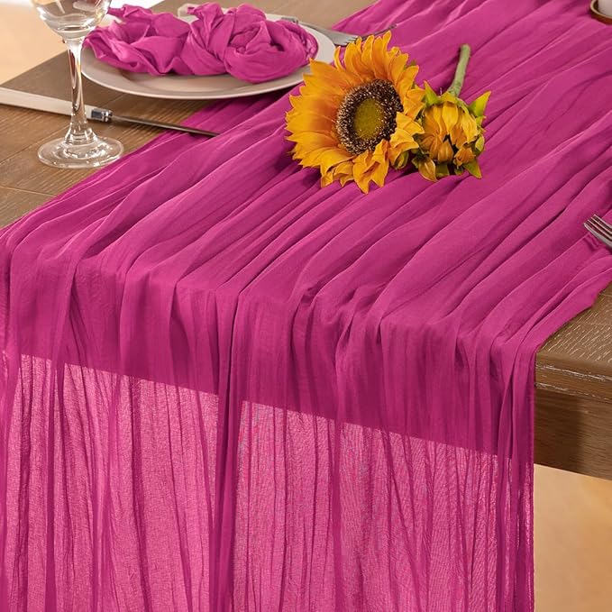 Hot Pink Cheesecloth Table Runner Fall Table Runner Boho Gauze 120 Inches by DeZerlor