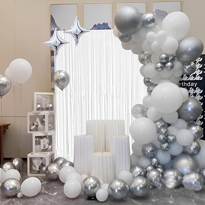 White Foil Fringe Curtain 3.3×8.3FT 6 Packs, Metallic Tinsel Curtains Party - Image 7