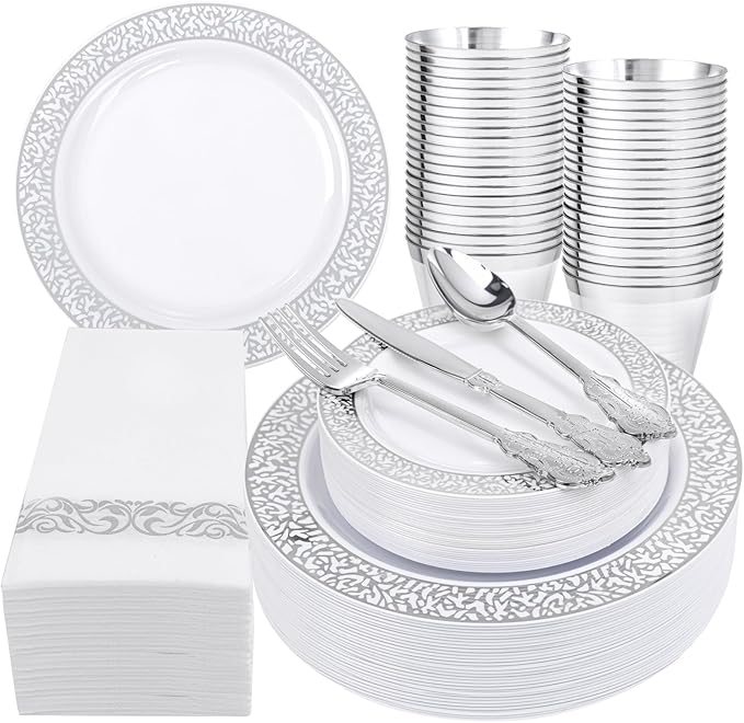 Festiva 350PCS Silver Plastic Dinnerware Set by Festiva