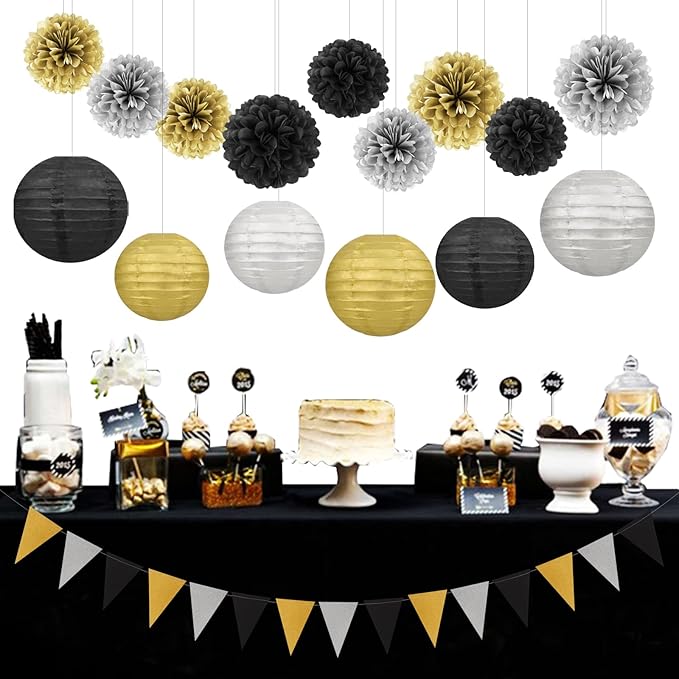 Black Silver Gold Party Decorations - Image 4