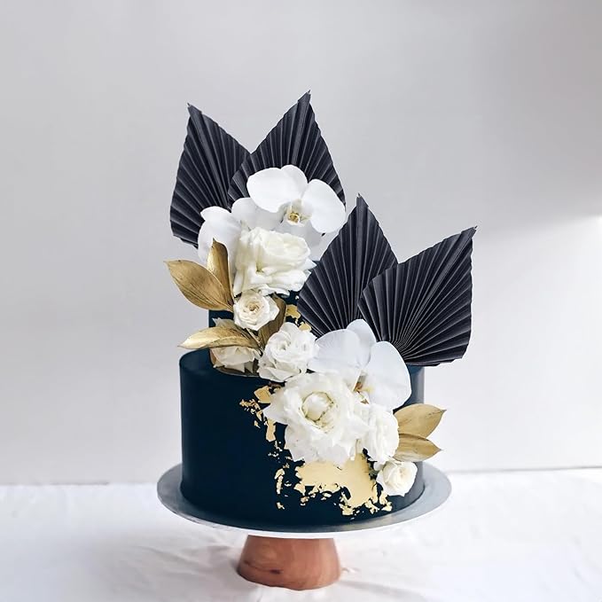 Gyufise 6Pcs Paper Palm Fan Cake Toppers Palm Spear Leaves Fan Cupcake Toppers - Image 4