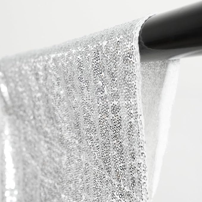 Poise3EHome 8Ft x 8Ft Silver Sequin Backdrop, Glitter Thick Satin Background - Image 9