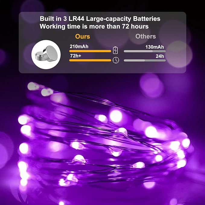 pozzolanas 12 Pack Purple Battery Operated String Lights - 7ft Waterproof Fairy - Image 3