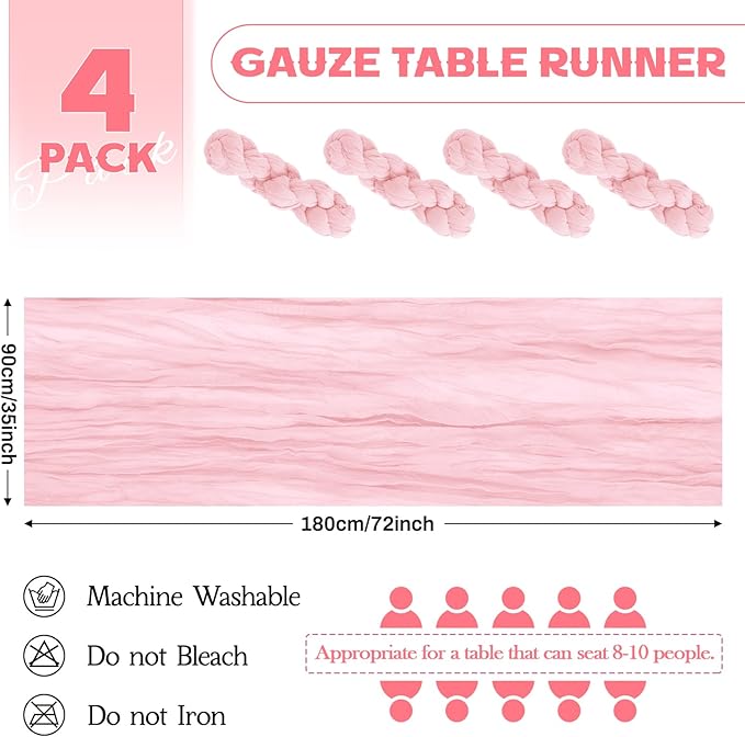 Aktor 4 Pack Pink Table Runner Boho Cheesecloth Table Runner Semi Sheer Gauze - Image 2