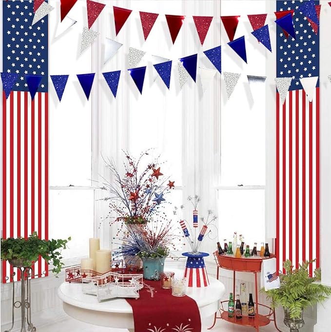 30 Ft Red Silver Blue Triangle Pennant Banner Bunting Hanging Paper Flag Garland - Image 3