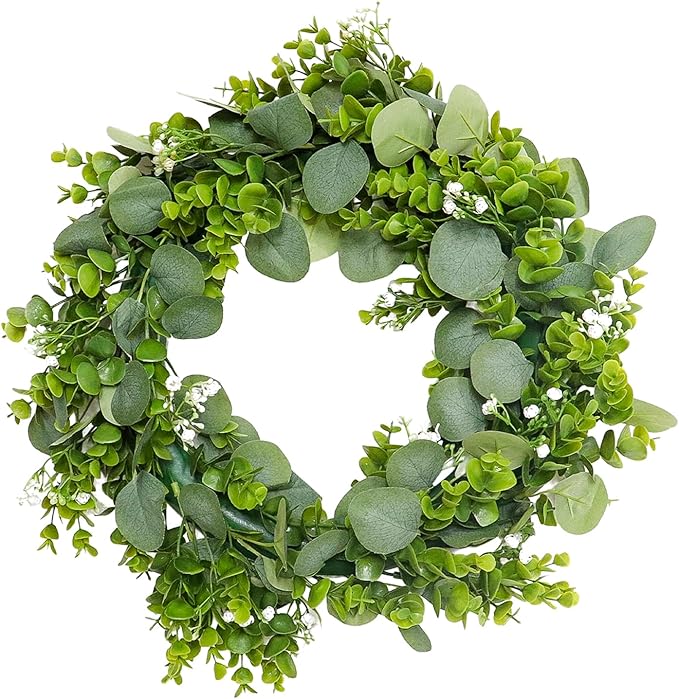 MAKHOT Artificial Porch Decor Greenery Wreath, Eucalyptus Leaf Wreath, Suitable by MAKHOT