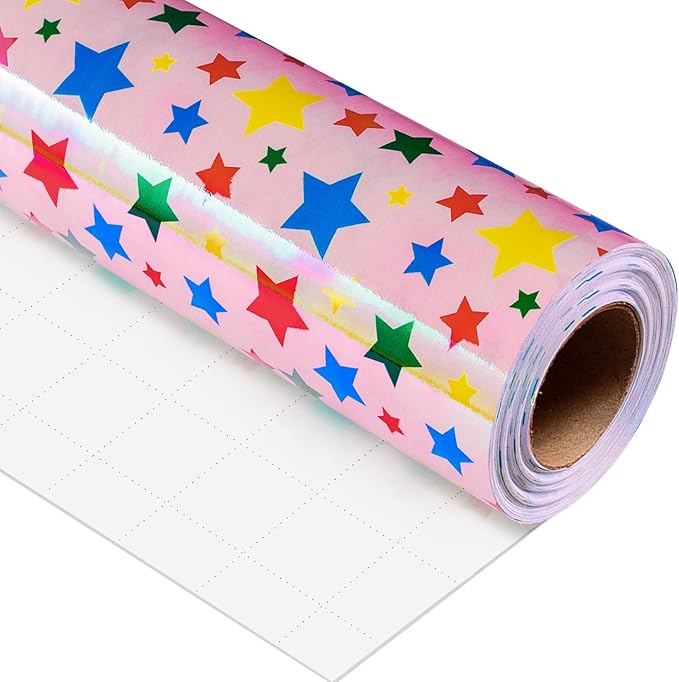 Burymento Holographic Pink Star Gift Wrapping Paper by BurymentoisaprofessionalwrappingpaperbrandThewrappingpaperismadeofkraftpaperpearlescentmatteglossyglitterbrushedlaserandothermaterialsdouble-sidedprintingbackcuttingandotherdetailsOriginalpatternscarefullymadewrappingpaperbrand