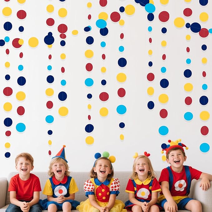 Red Blue Yellow Party Decorations Circle Dots Garland Hanging Paper Polka Dot - Image 4