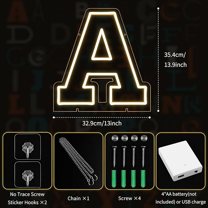Light Up Letters A, Led Marquee Letter Lights Neon Sign, 13.9" Height - Image 2
