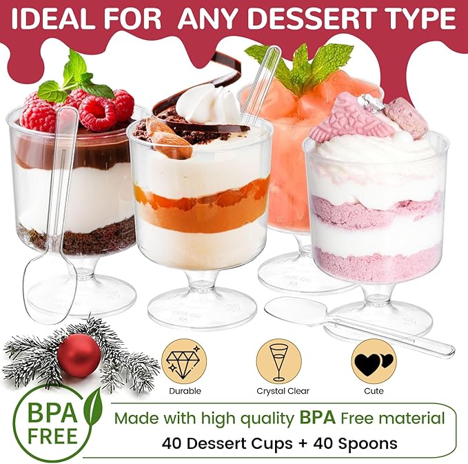 80 Pack Dessert Cups with Spoons, 5 OZ Mini Clear Plastic Parfait Cup - Image 4