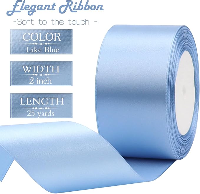 Lake Blue Solid Satin Ribbon 2 Inch 25 Yards Solid Polyester Fabric Ribbon - Image 3