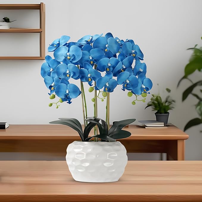 Orchid Artificial Flowers with White Vase Large Silk Faux Phalaenopsis Flowers - Image 5