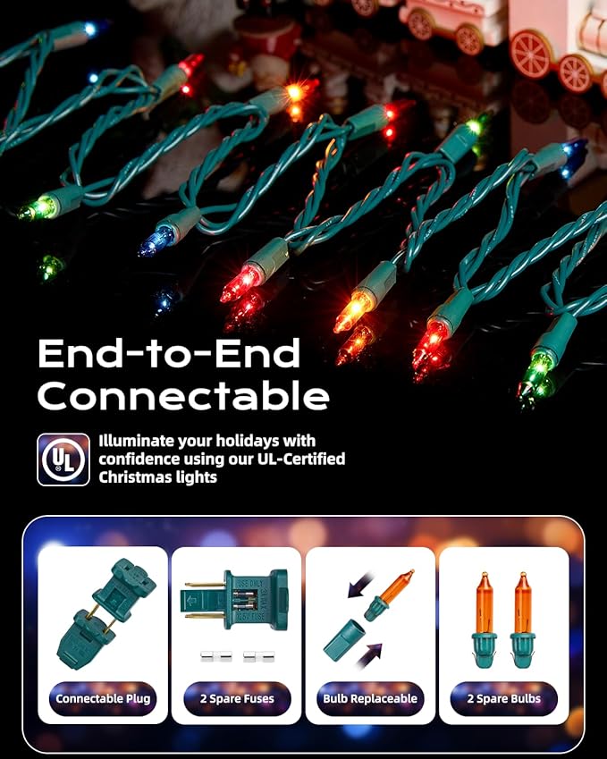 Brightown Multicolor Christmas String Lights, 200-Count 50ft Incandescent Bulb - Image 2
