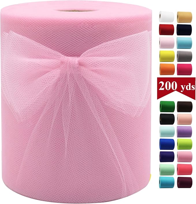 Pink Tulle Fabric Rolls 6 Inch by 200 Yards Fabric Spool Tulle Ribbon by IONTACH