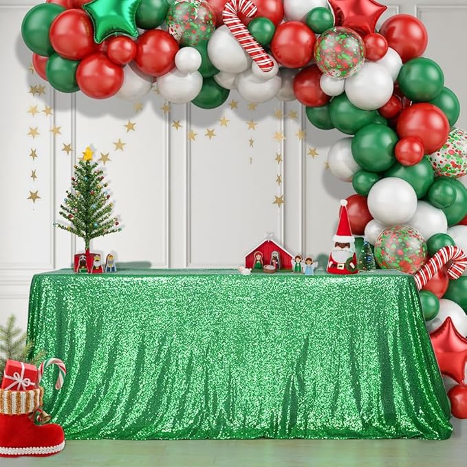SquarePie Sequin Tablecloth 50 x 72 Inch Green Sparkly Table Cloth by SquarePie