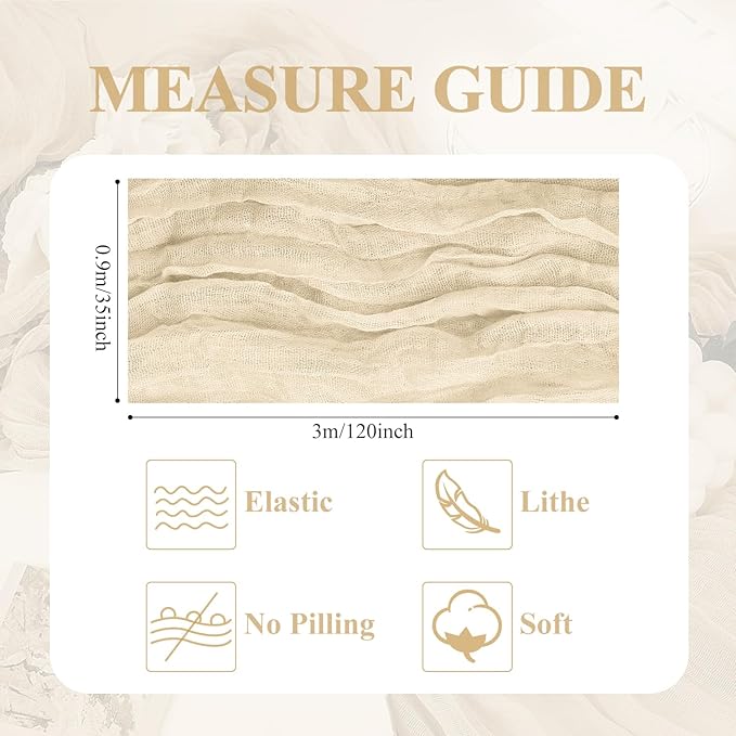 Asee'm 3pcs Cheesecloth Table Runner 120 Inches Long Beige Boho Gauze Cheese - Image 2