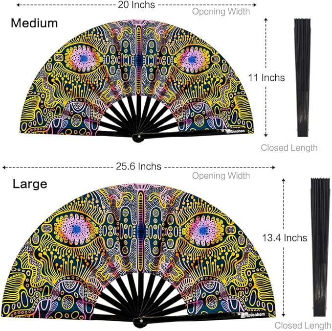 UV Glow Rave Fan, Bamboo Folding Clack Hand Fans Foldable - Image 3