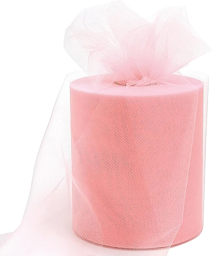 6" x 200 Yards Blush Tulle Fabric Rolls, Blush Spool Tulle Ribbon by GCVOPTON