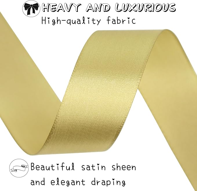 Champagne Gold Solid Satin Ribbon 1 Inch 25 Yards Solid Polyester Fabric Ribbon - Image 4