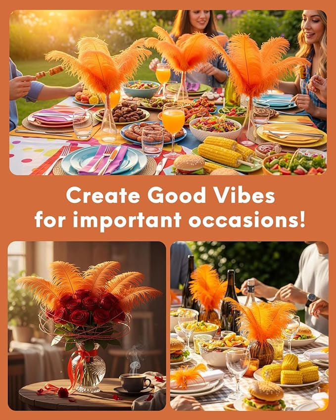 NEWONG 30pcs Orange Ostrich Feathers Natural Bulk 11-14inch Vase Craft Wedding - Image 4