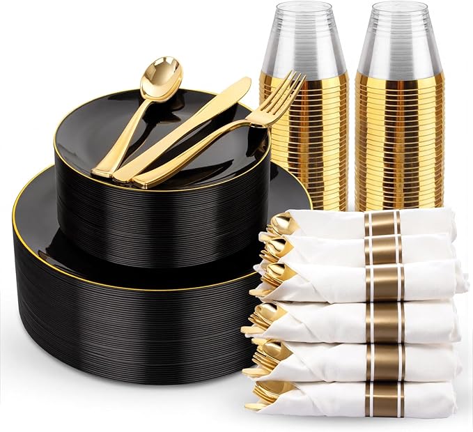 KIRE 175Pcs Black Plates Disposable by KIRE