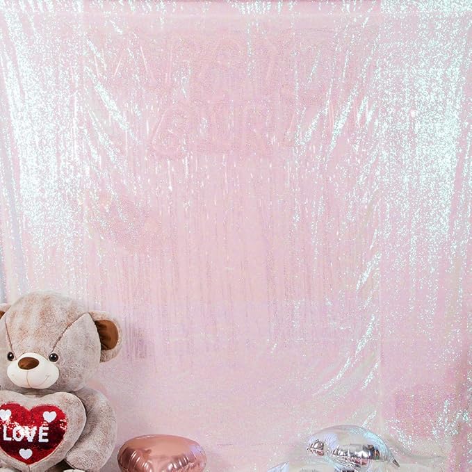 JYFLZQ White Iridescent Sequin Backdrop Curtains 7ft x 7ft 1 Panel Glitter - Image 3
