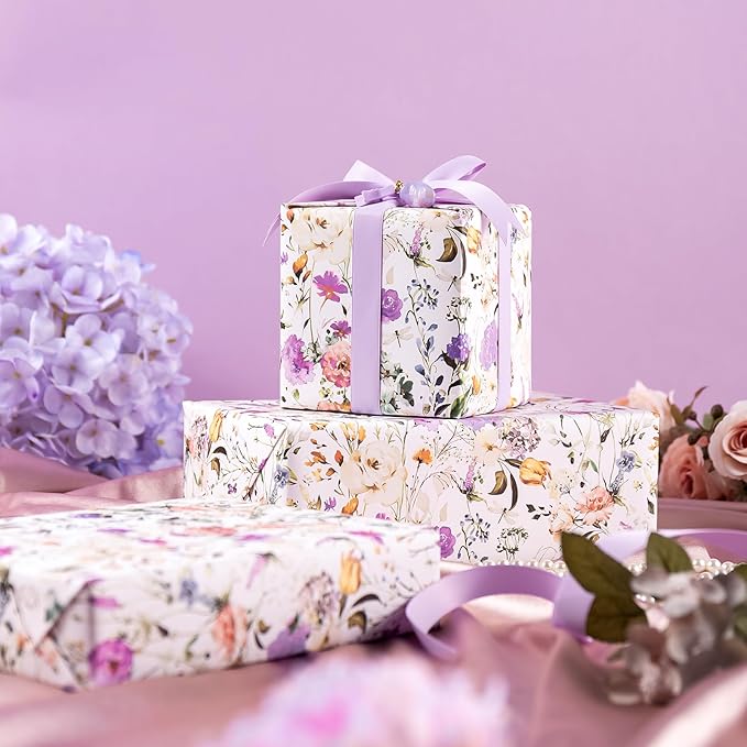 WRAPAHOLIC Kraft Floral Wrapping Paper Roll - Image 4